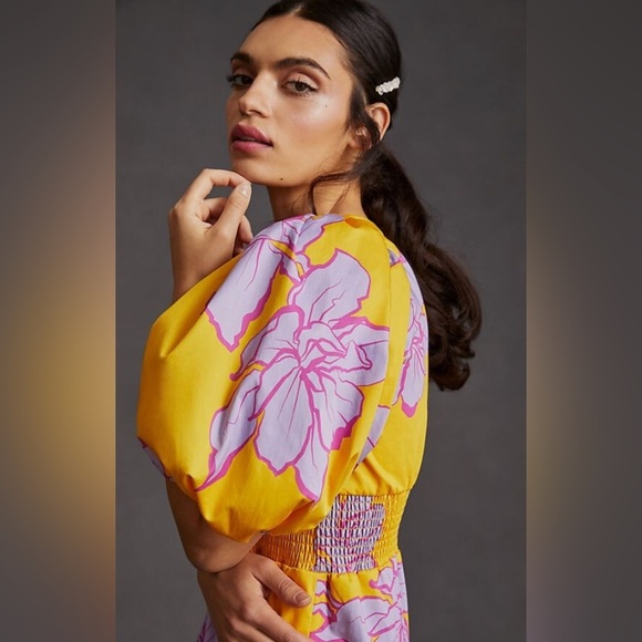 Anthropologie Hutch Yellow Floral Jumpsuit with Purple Accents - Picture 4 of 9